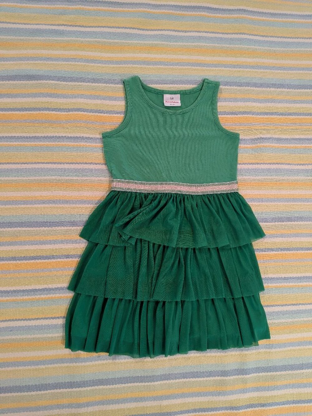 Girls Hanna Andersson green tiered tulle dress size 6/7